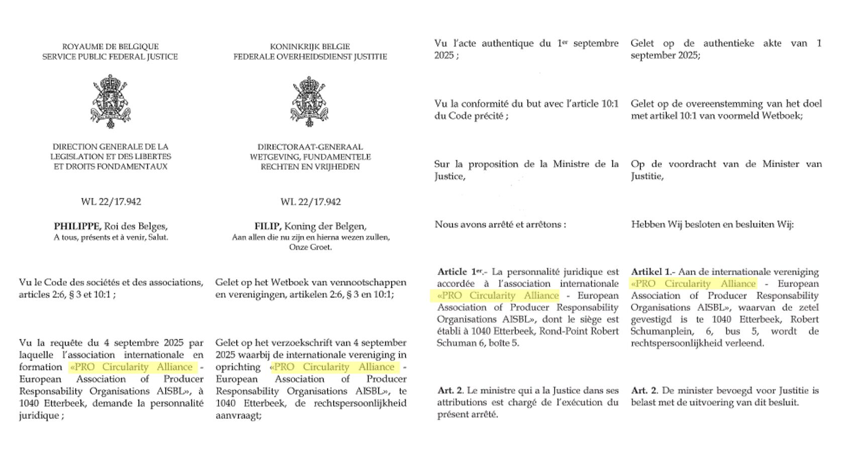 PRO Circularity Alliance - Publication in the Gazette